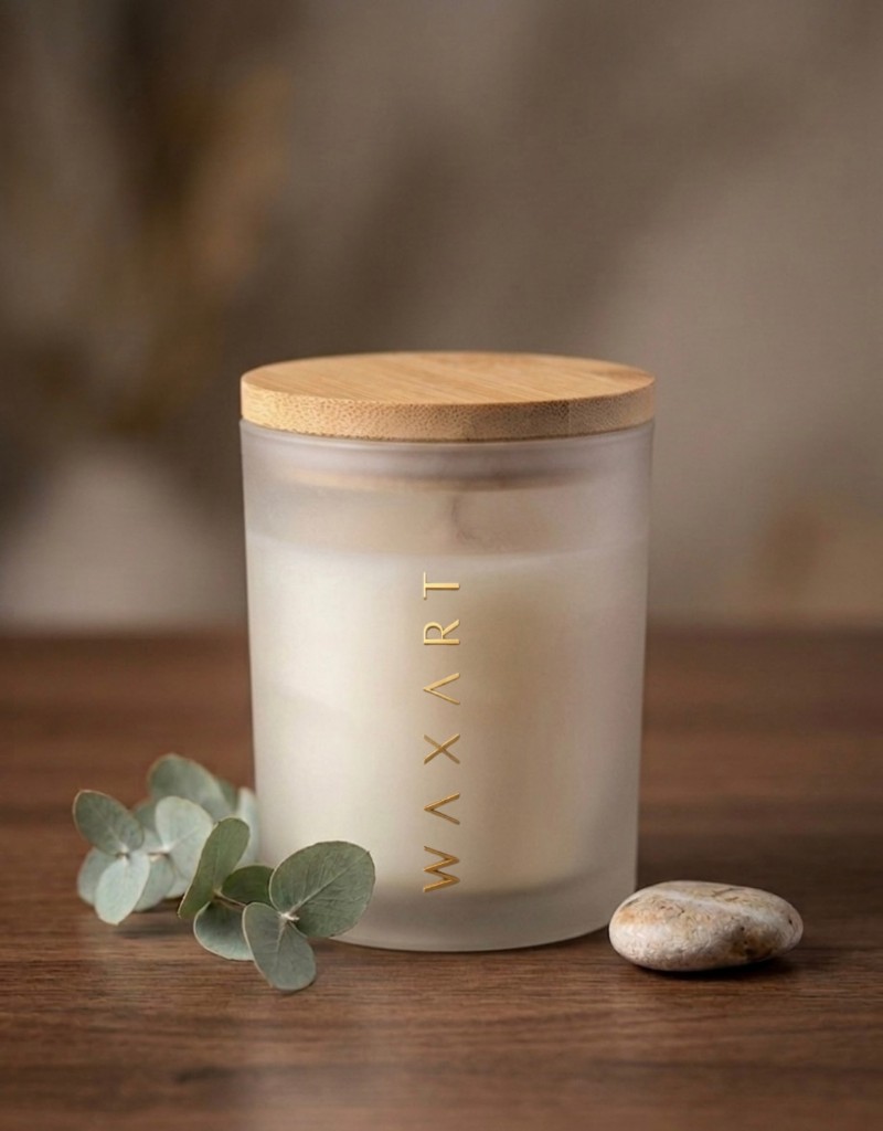 WAXART frosted jar candle with wooden lid